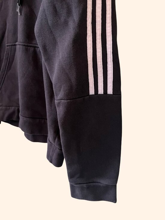 Adidas Black Hoodie 3 Stripe Logo Pullover Size Small - Picture 6 of 6